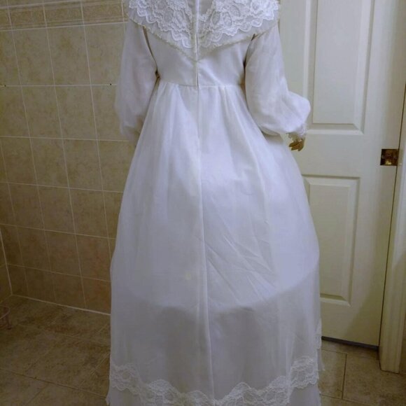 Vintage 1970s Wedding Dress Bridal Gown Long Sleeves Lace Chiffon 29"W 36"B - Picture 9 of 11